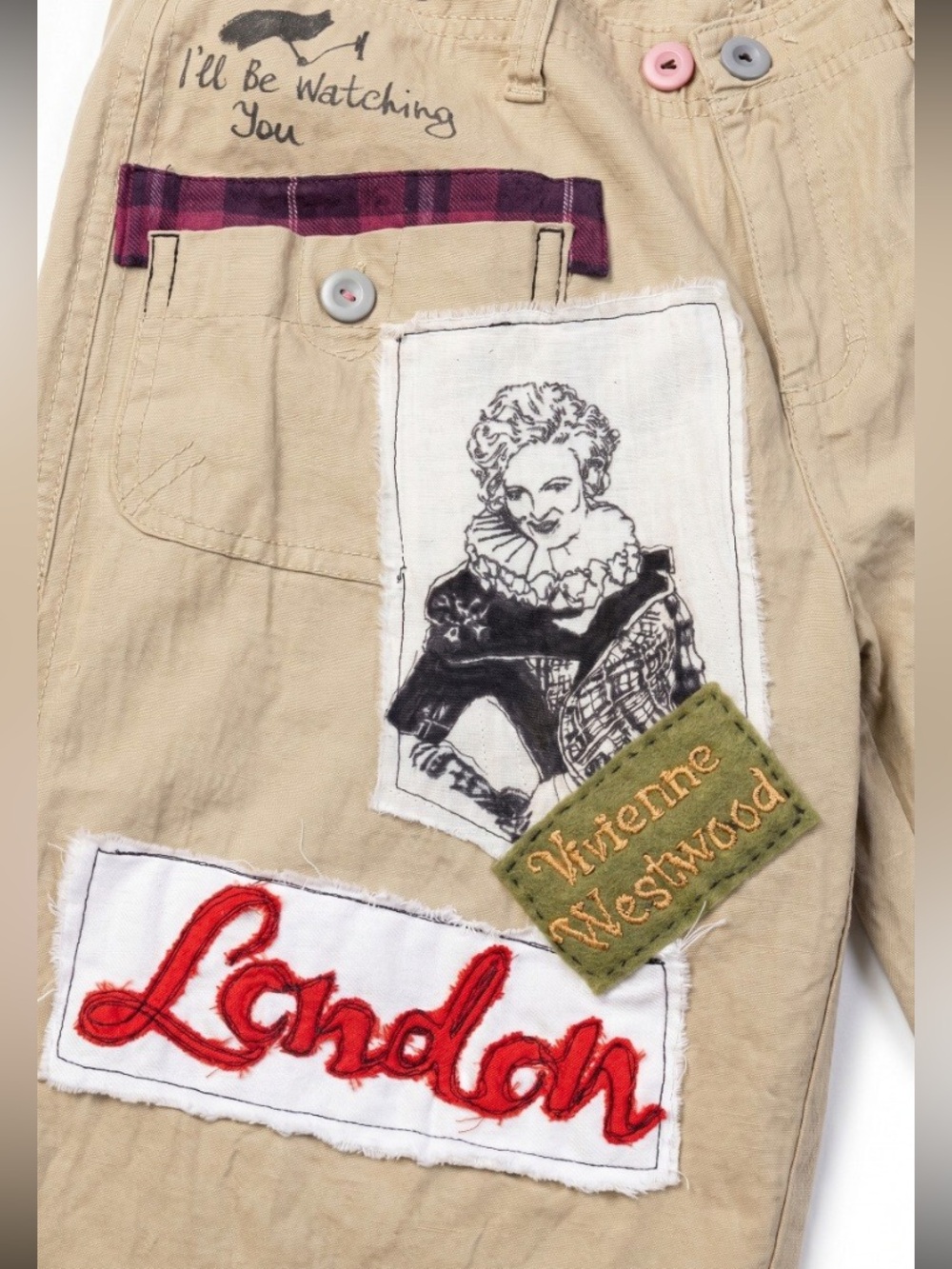 “London calling “ Pants with appliqué and patches - Picture 13 of 16
